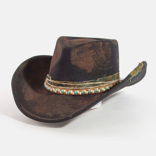 Rustic Beaded Strap Western Cowboy Hat