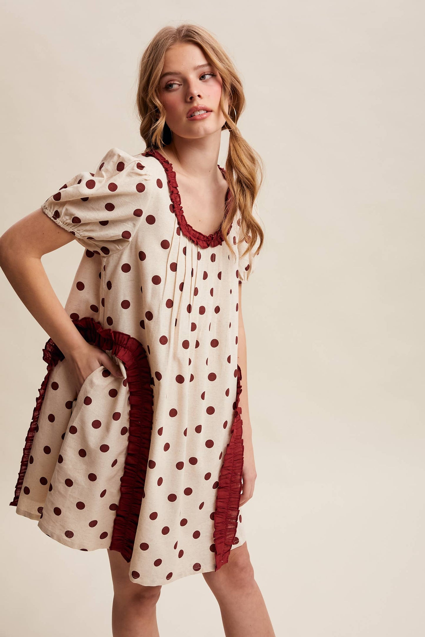 Polka Dot Ruffle Mini Dress LD1608