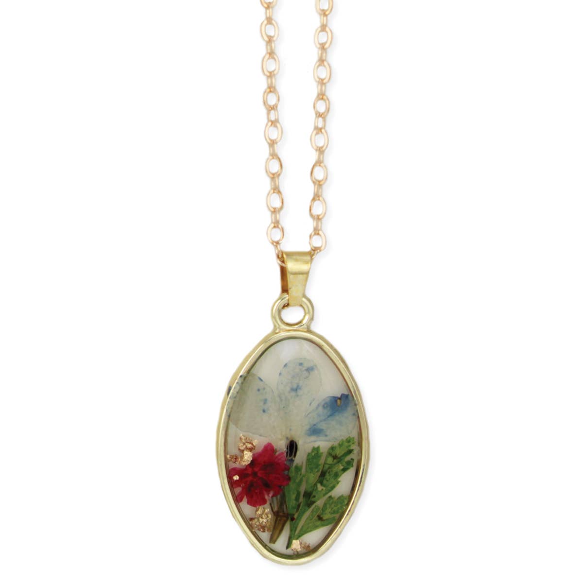 Dainty Bouquet Multicolor Dried Flower Gold Necklace