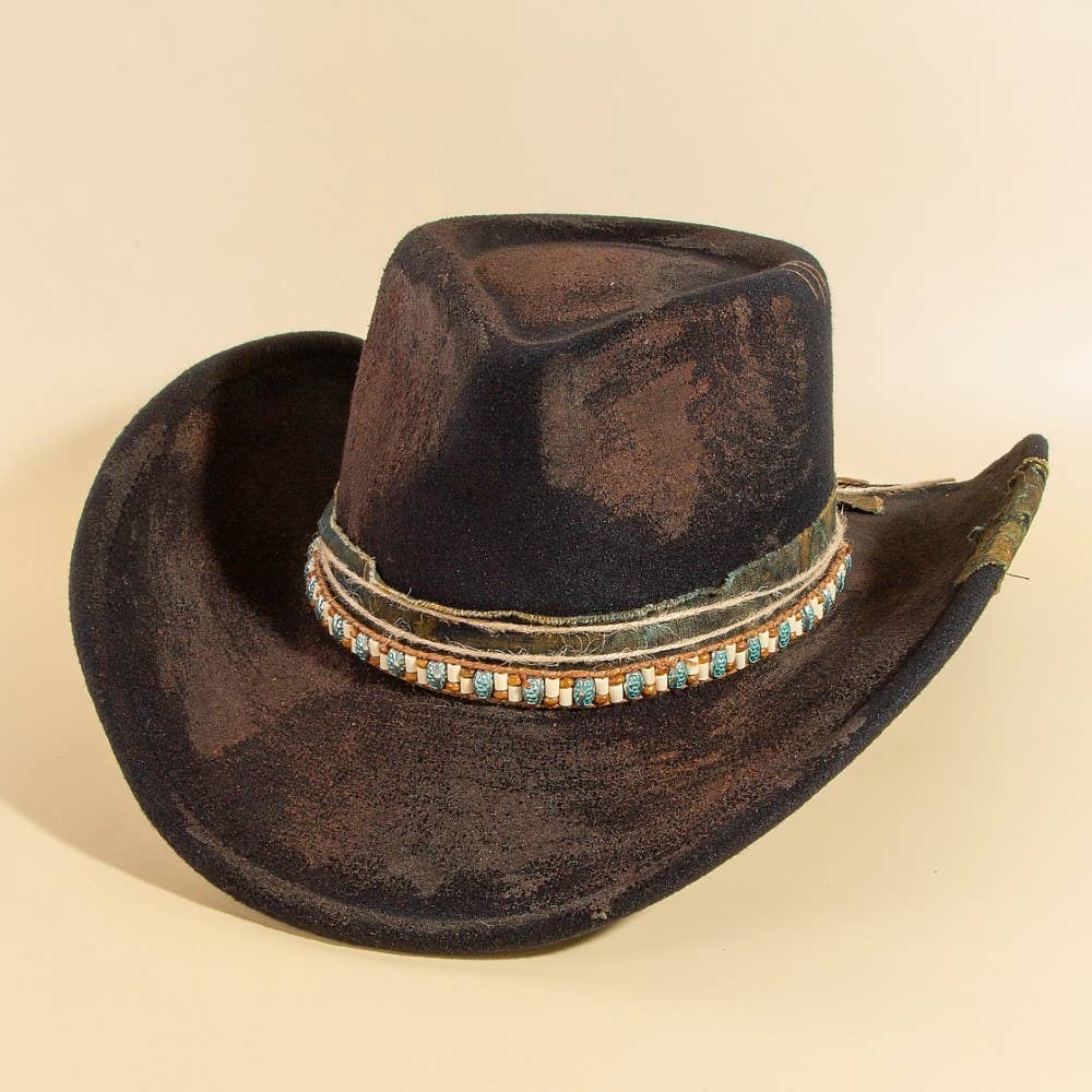 Rustic Beaded Strap Western Cowboy Hat