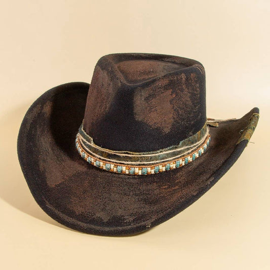 Rustic Beaded Strap Western Cowboy Hat