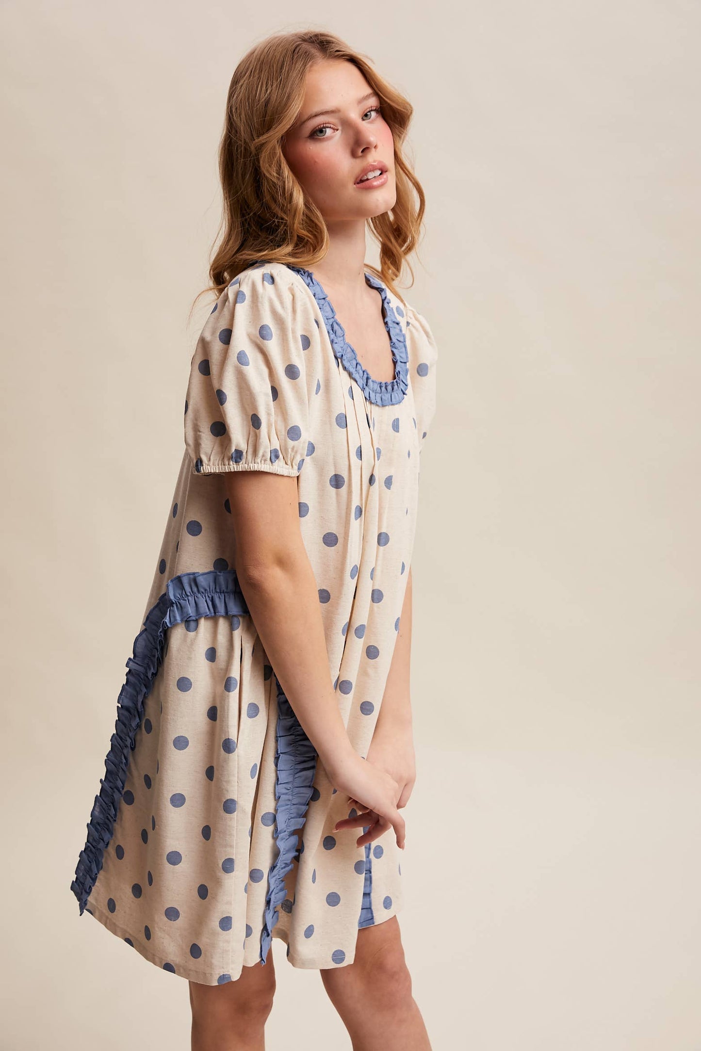 Polka Dot Ruffle Mini Dress LD1608