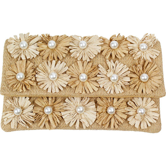 JUTE RAFFIA WITH PEARLS CLUTCH