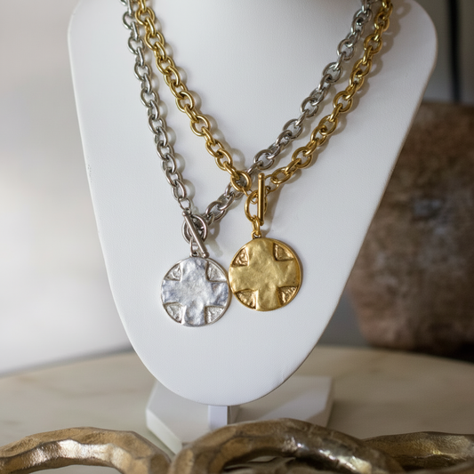 The Lord's Prayer Cross Medallion Toggle Necklace – Gold or Silver