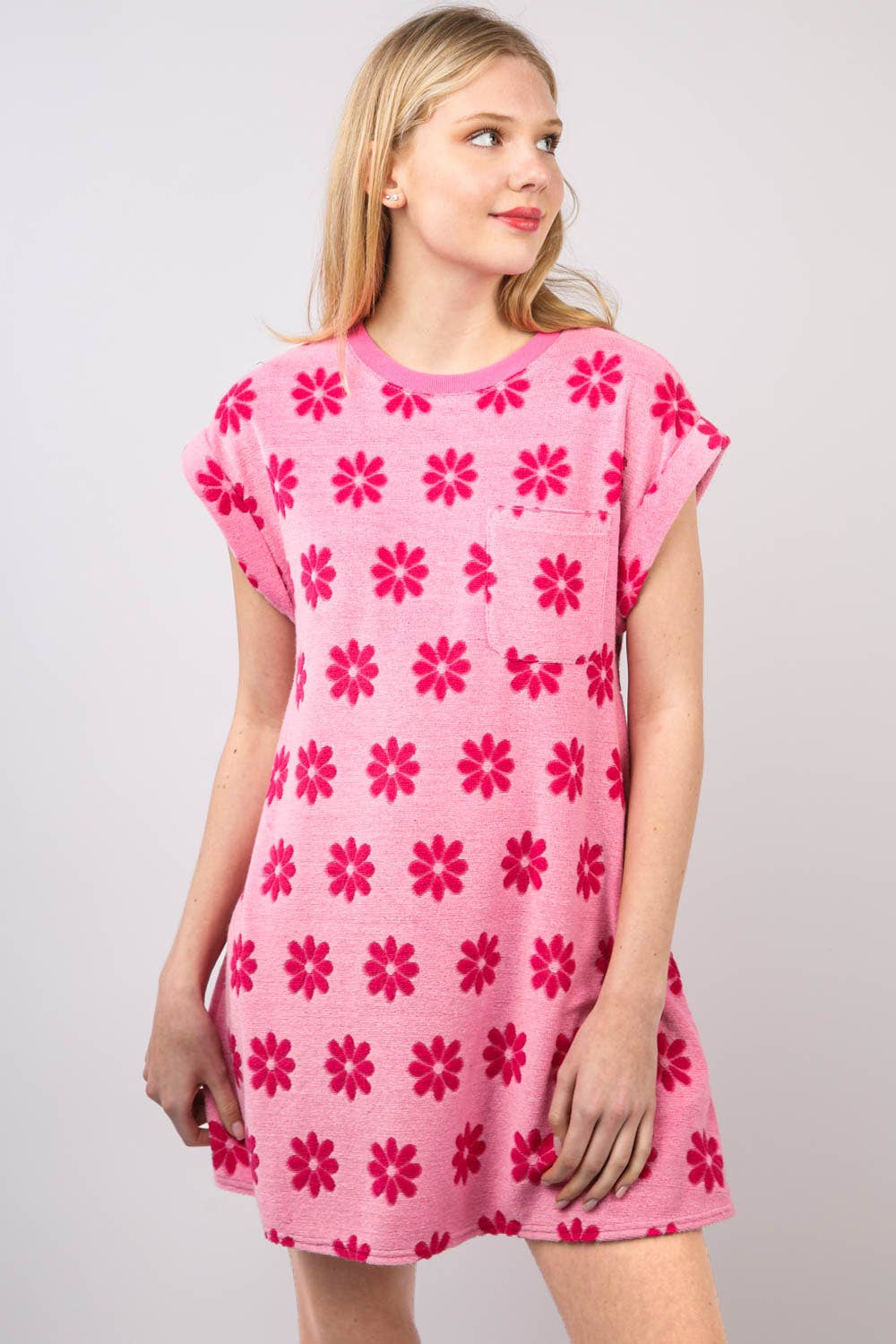 Floral French Terry Knit Mini Dress