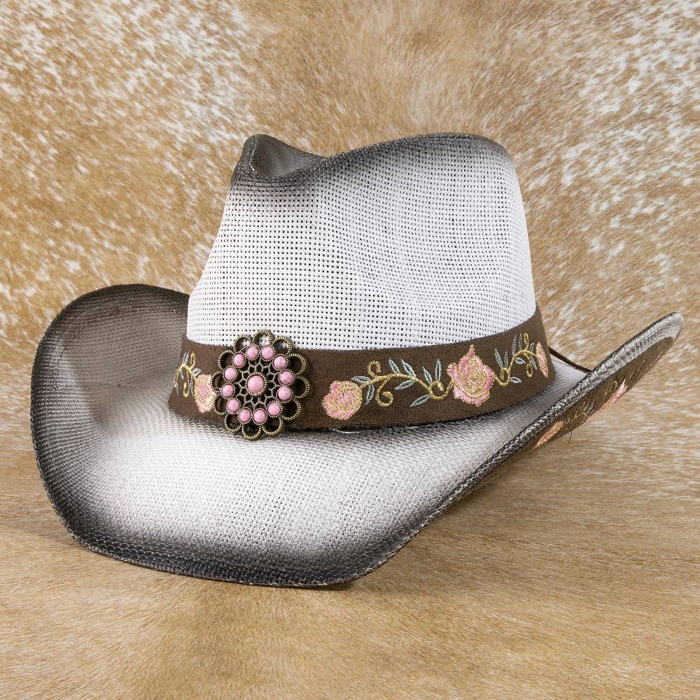 Straw Flower Embroidered Cowboy Hat