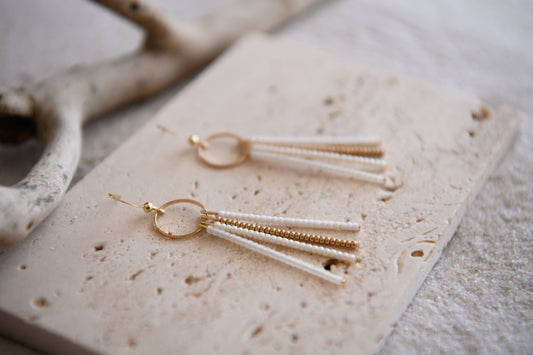Seed Bead Fringe and Gold Hoop Earrings