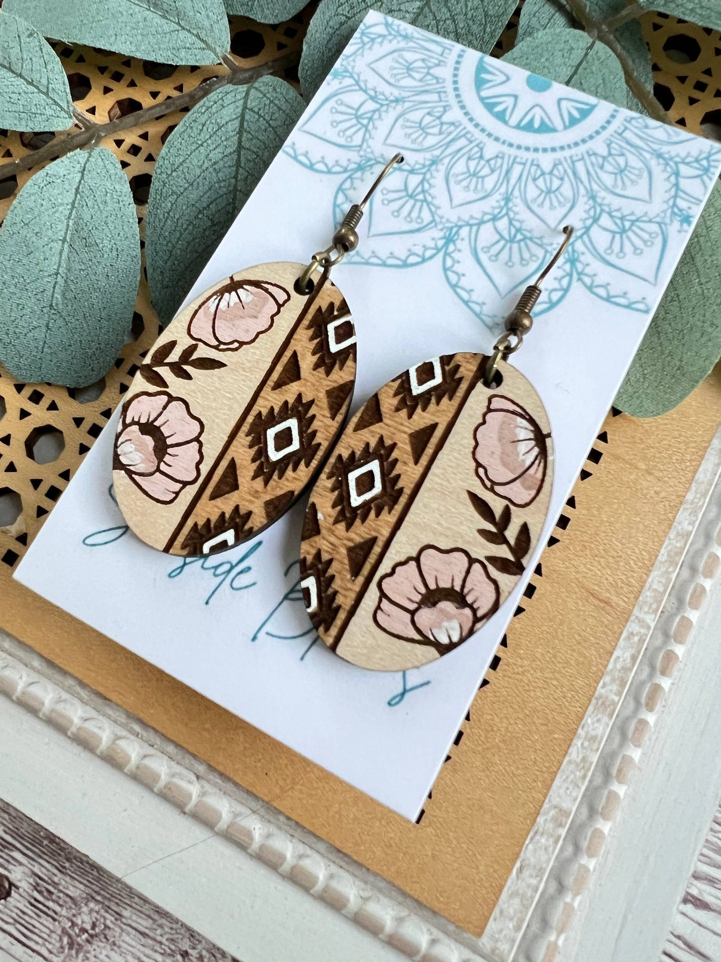 Flower Boho  hand painted lightweight maple wood 