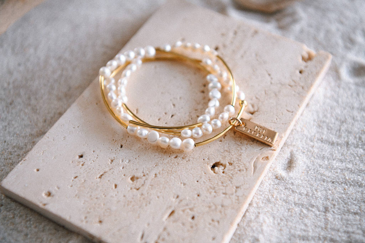 Hepburn Pearl or Gold Beaded Triple Wrap Bracelets