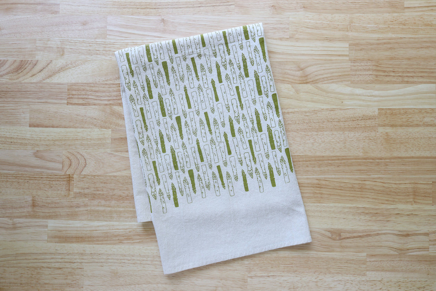 Asparagus Cotton Kitchen Towel, Handprinted Tea Towel