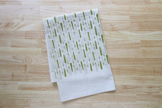 Asparagus Cotton Kitchen Towel, Handprinted Tea Towel