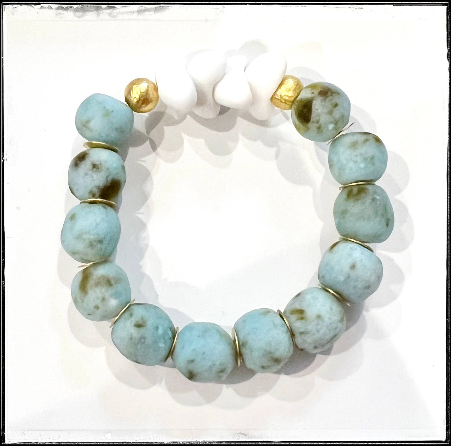 Recycled Canoe Glass Bead Stretch Stacking Bracelet Speckle
