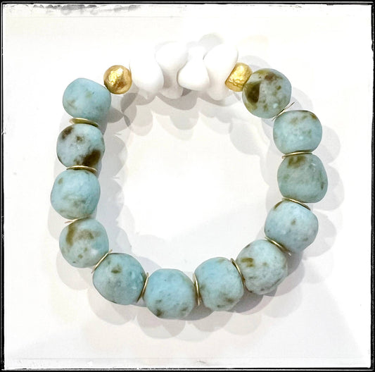 Recycled Canoe Glass Bead Stretch Stacking Bracelet Speckle