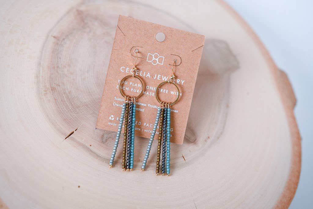 Seed Bead Fringe and Gold Hoop Earrings