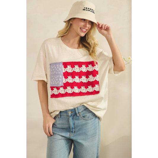 LACE-PATCHED AMERICANA OVERSIZED TEE