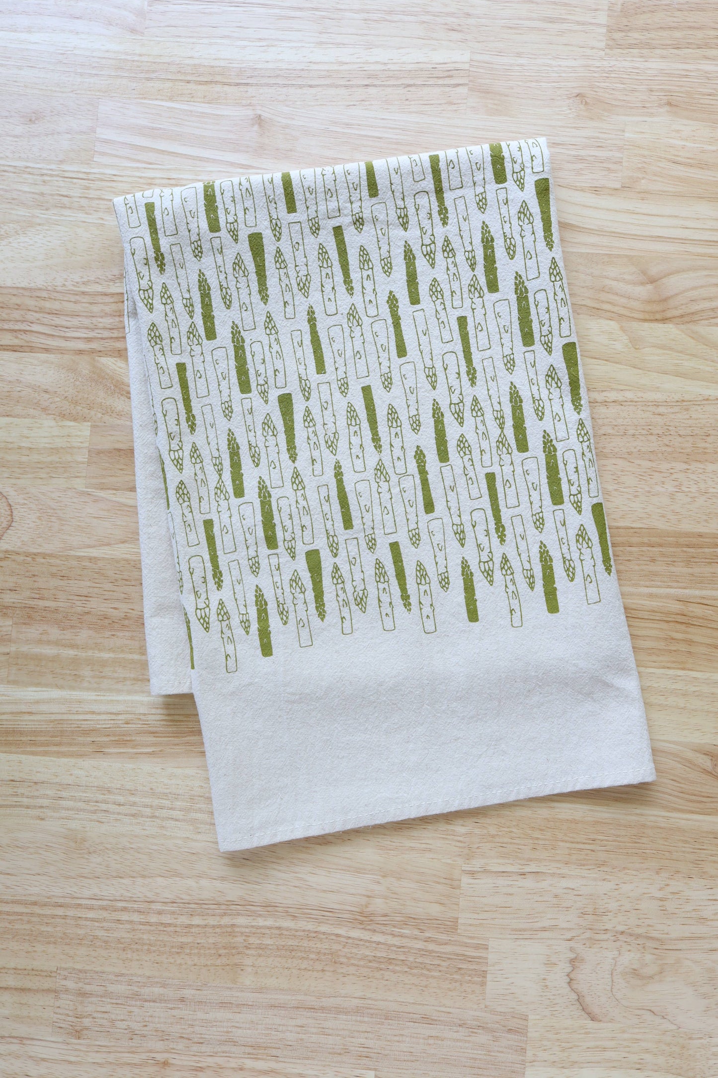 Asparagus Cotton Kitchen Towel, Handprinted Tea Towel