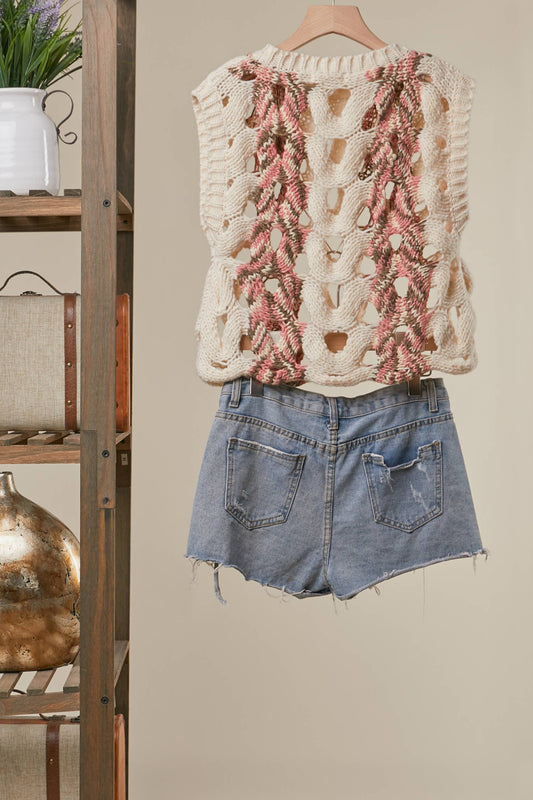 Crochet Knit Top with Floral Appliqué Detailing.