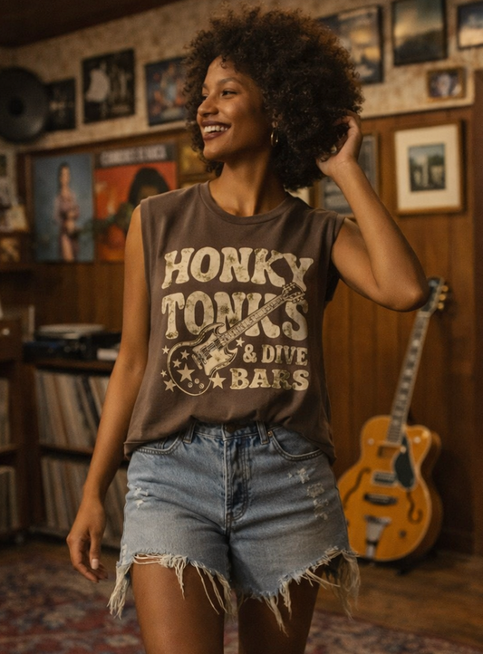 Honky Tonks & Dive Bars Boxy Midriff Muscle top
