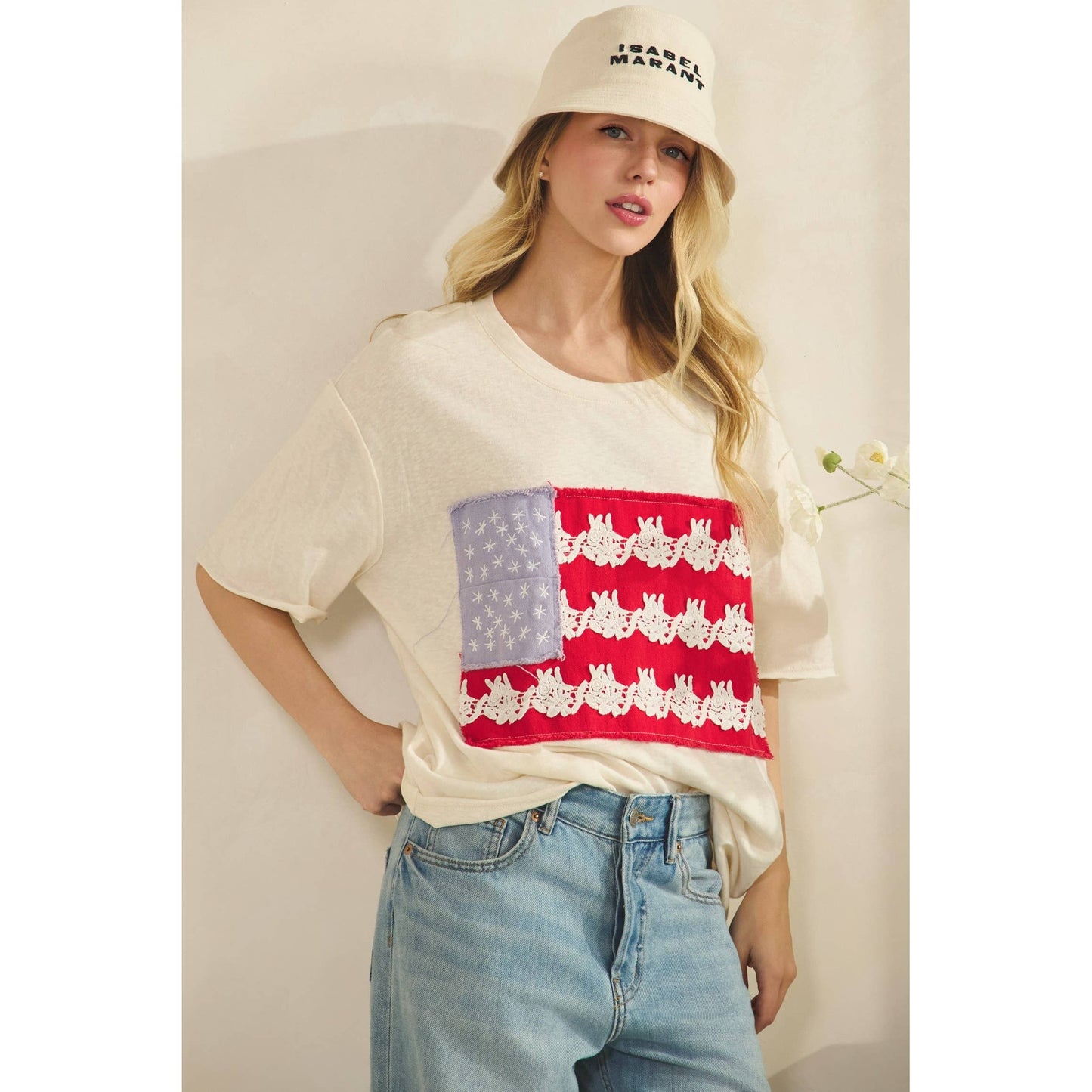 LACE-PATCHED AMERICANA OVERSIZED TEE