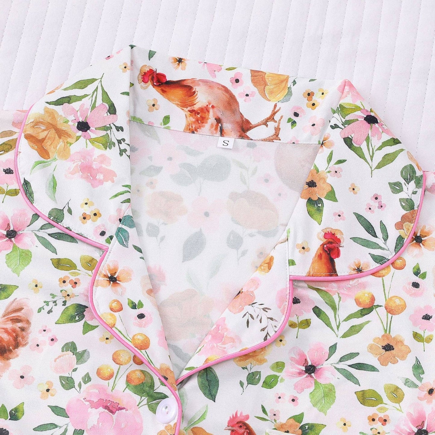 Country Floral Chicken Print Pajama Set
