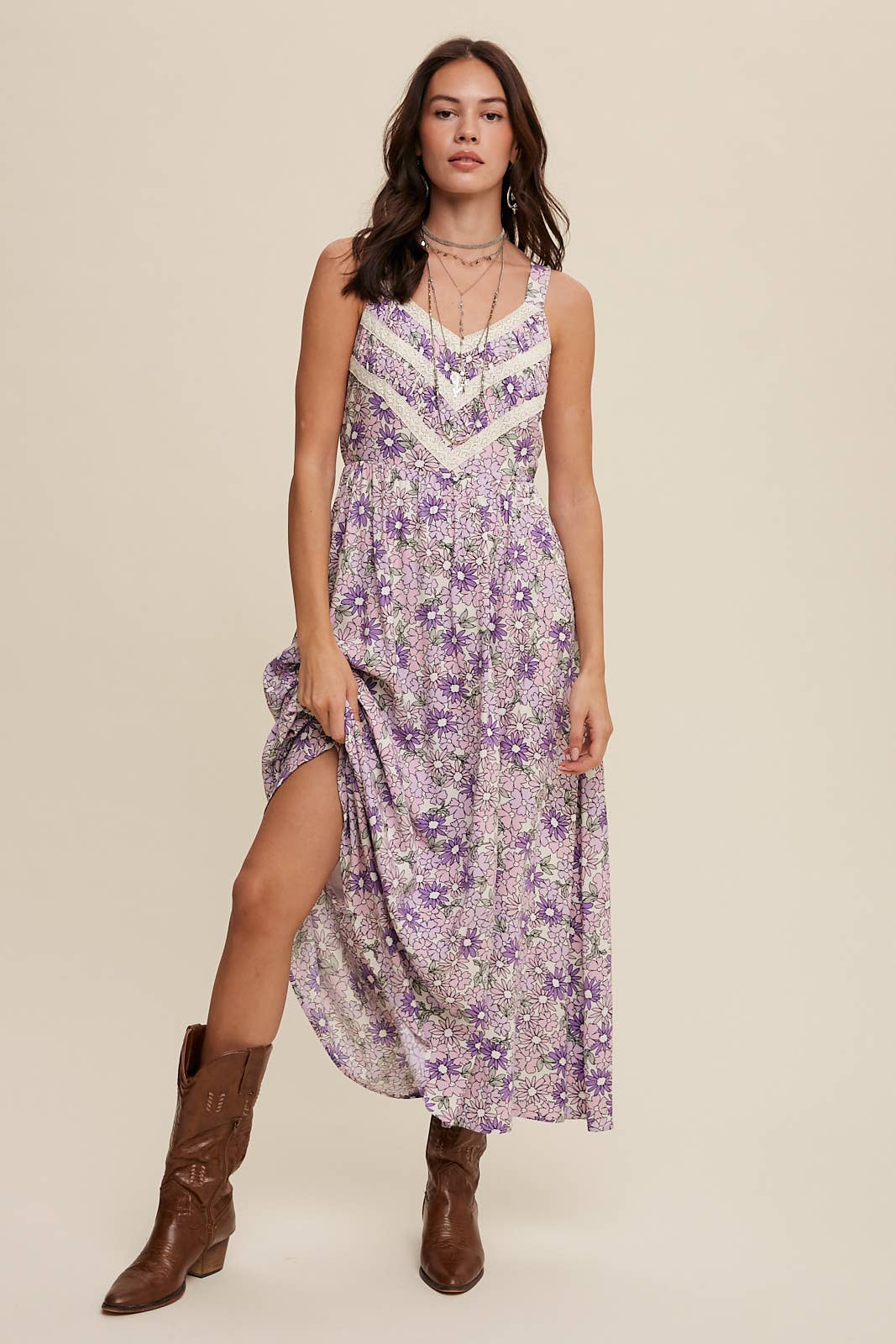 Floral Lace Trim Maxi Dress