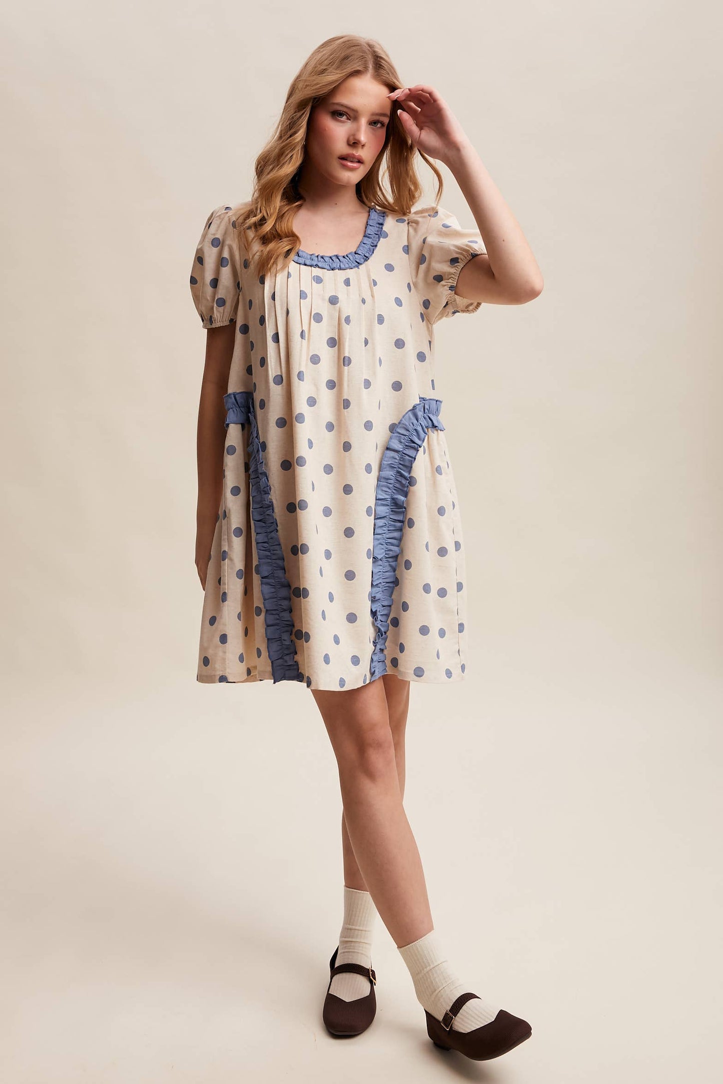 Polka Dot Ruffle Mini Dress LD1608