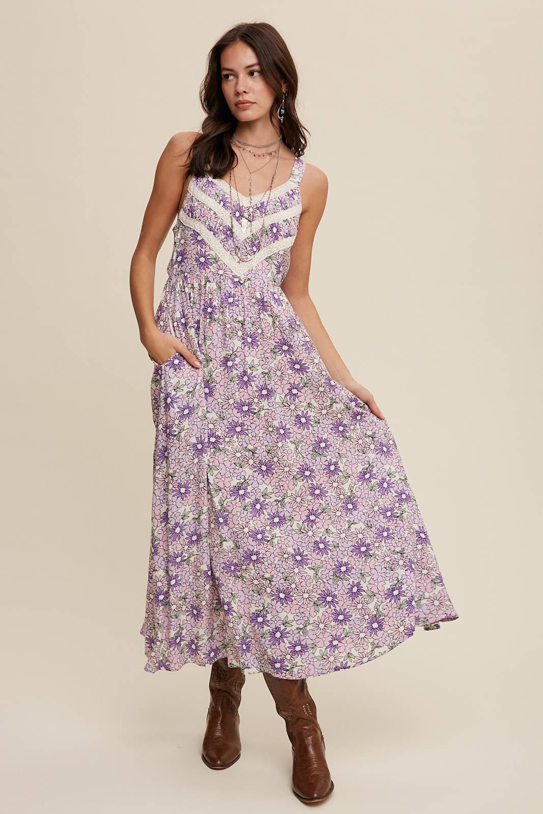 Floral Lace Trim Maxi Dress