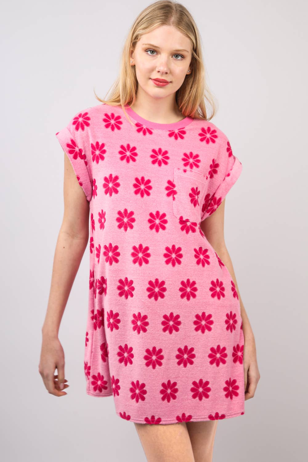 Floral French Terry Knit Mini Dress
