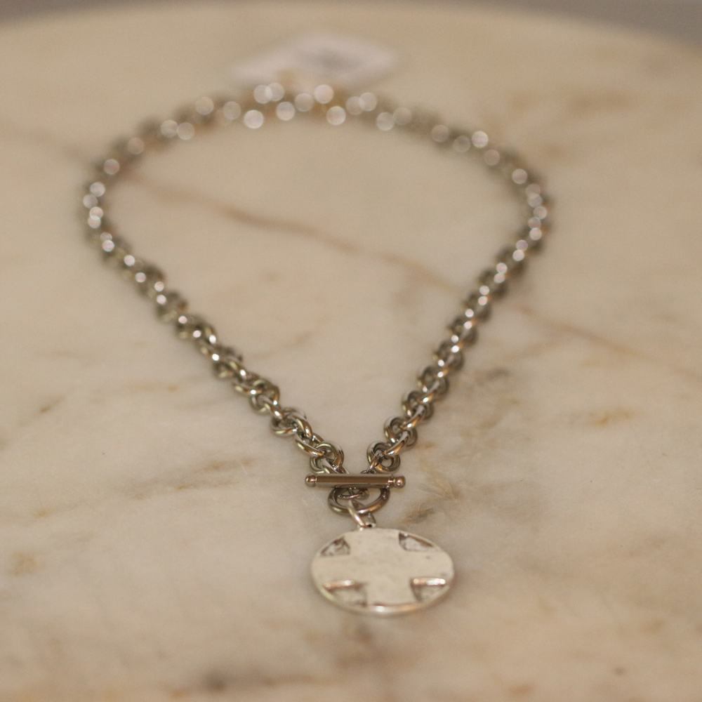 The Lord's Prayer Cross Medallion Toggle Necklace – Gold or Silver