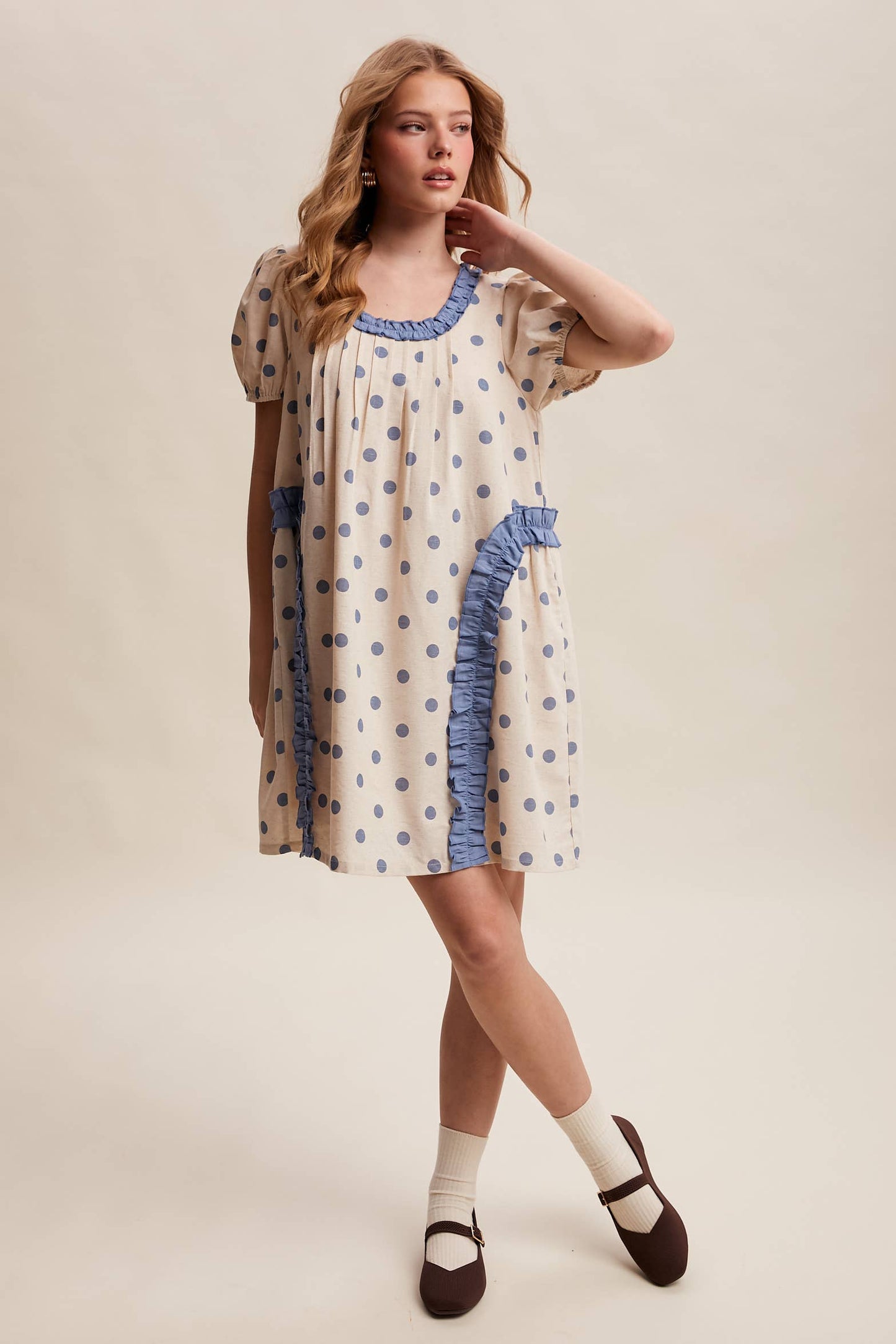 Polka Dot Ruffle Mini Dress LD1608
