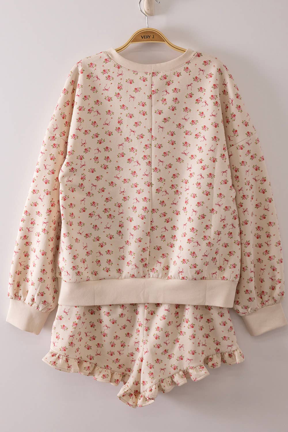 Floral Printed Knit Comfy Top & Shorts Set