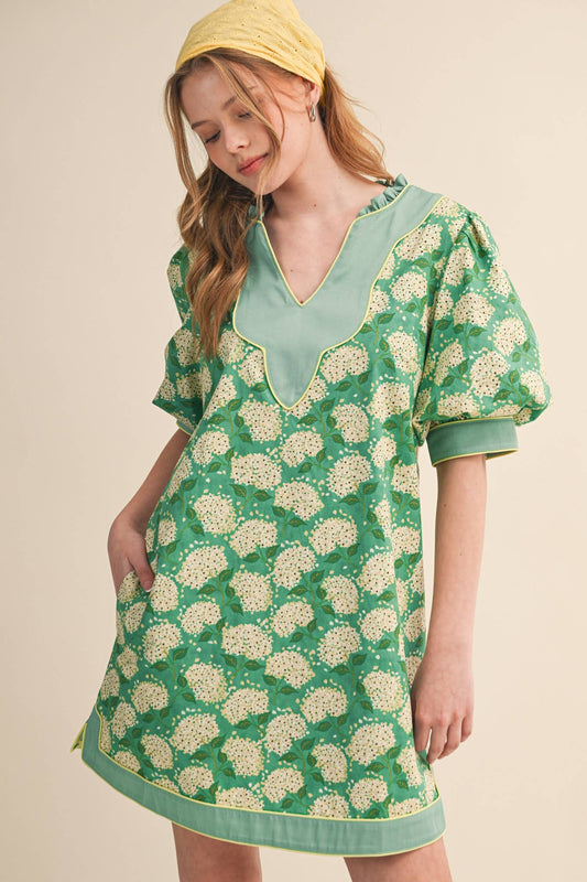 FLORAL PRINT PUFF SLEEVE A-LINE MINI DRESS MDR4855