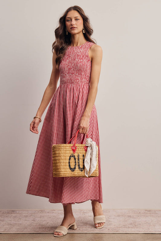 Open-Back Gingham Maxi Dress FD0056