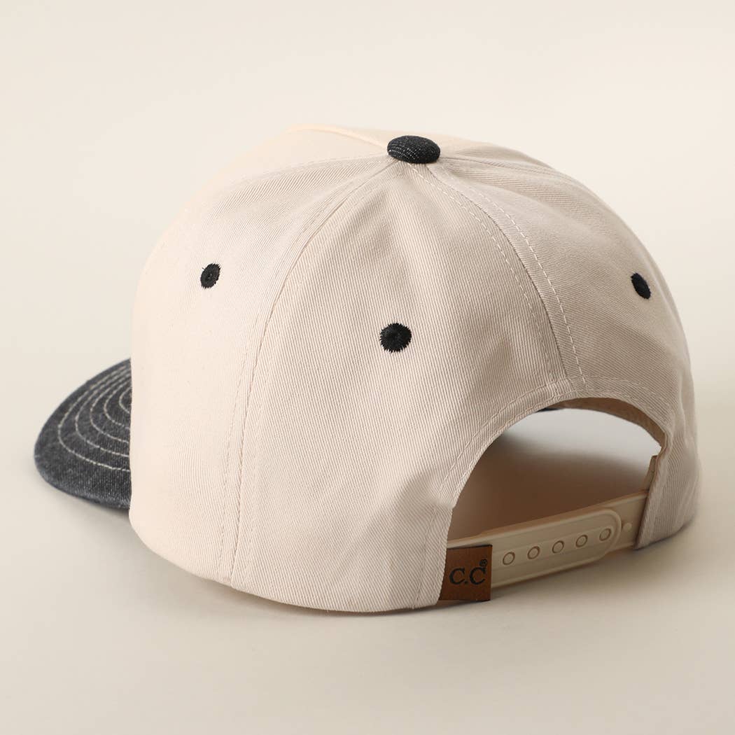 Floral American Flag Embroidered Two-Tone Denim Trucker Hat