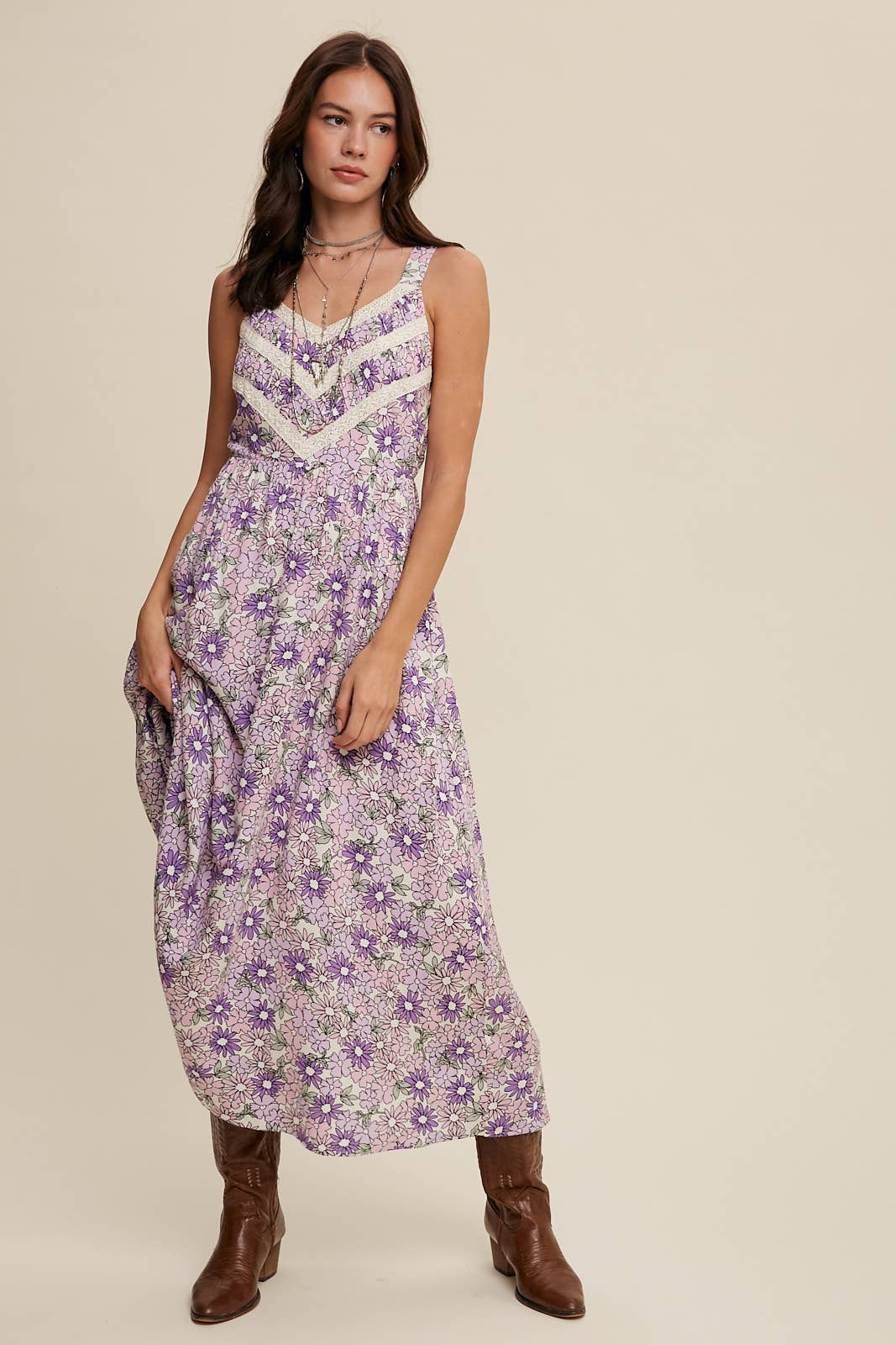Floral Lace Trim Maxi Dress