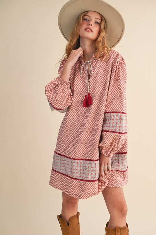 MIXED PRINT MINI SHIFT DRESS
