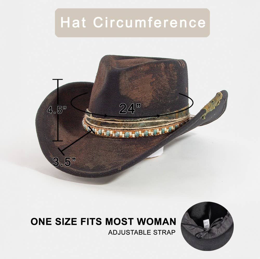 Rustic Beaded Strap Western Cowboy Hat