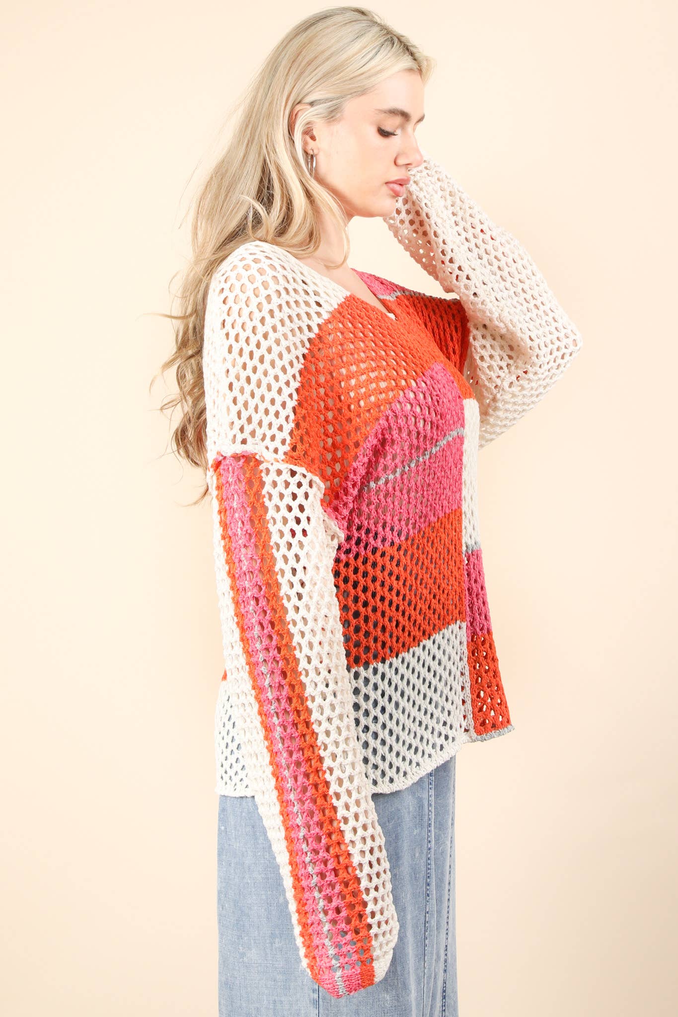 Color Block Oversized Summer Knit Sweater Top