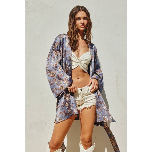 Vintage Rose Open Front Kimono