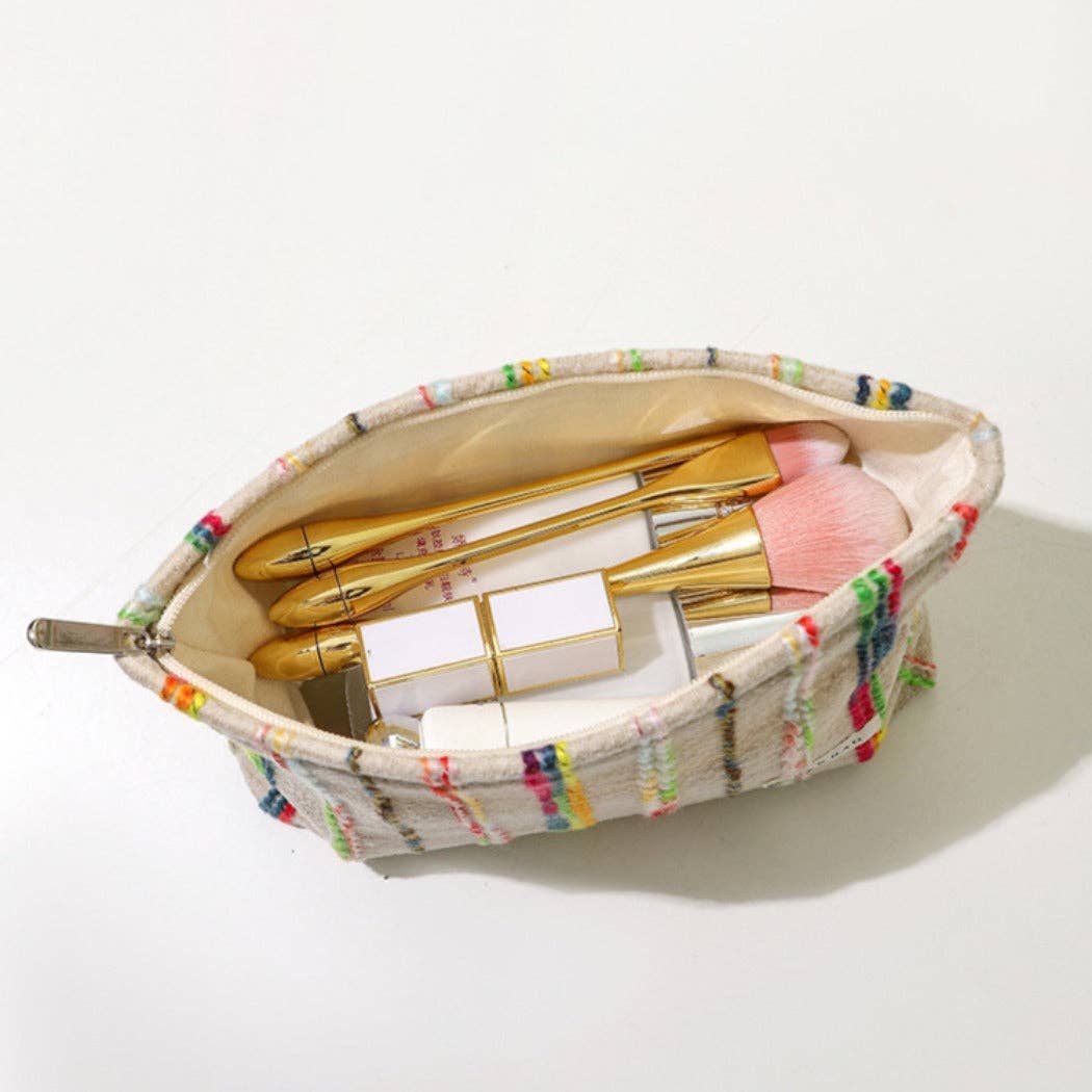 Cosbai - Beige Boho Crochet Makeup Pouch With Zipper
