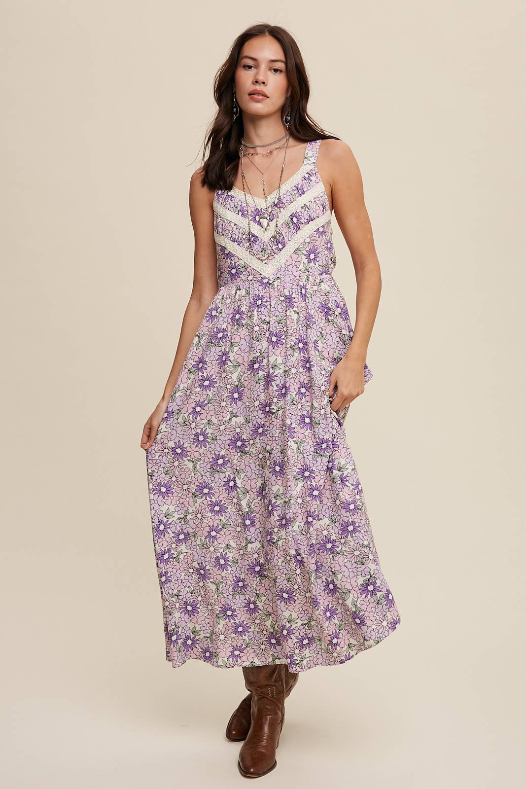 Floral Lace Trim Maxi Dress