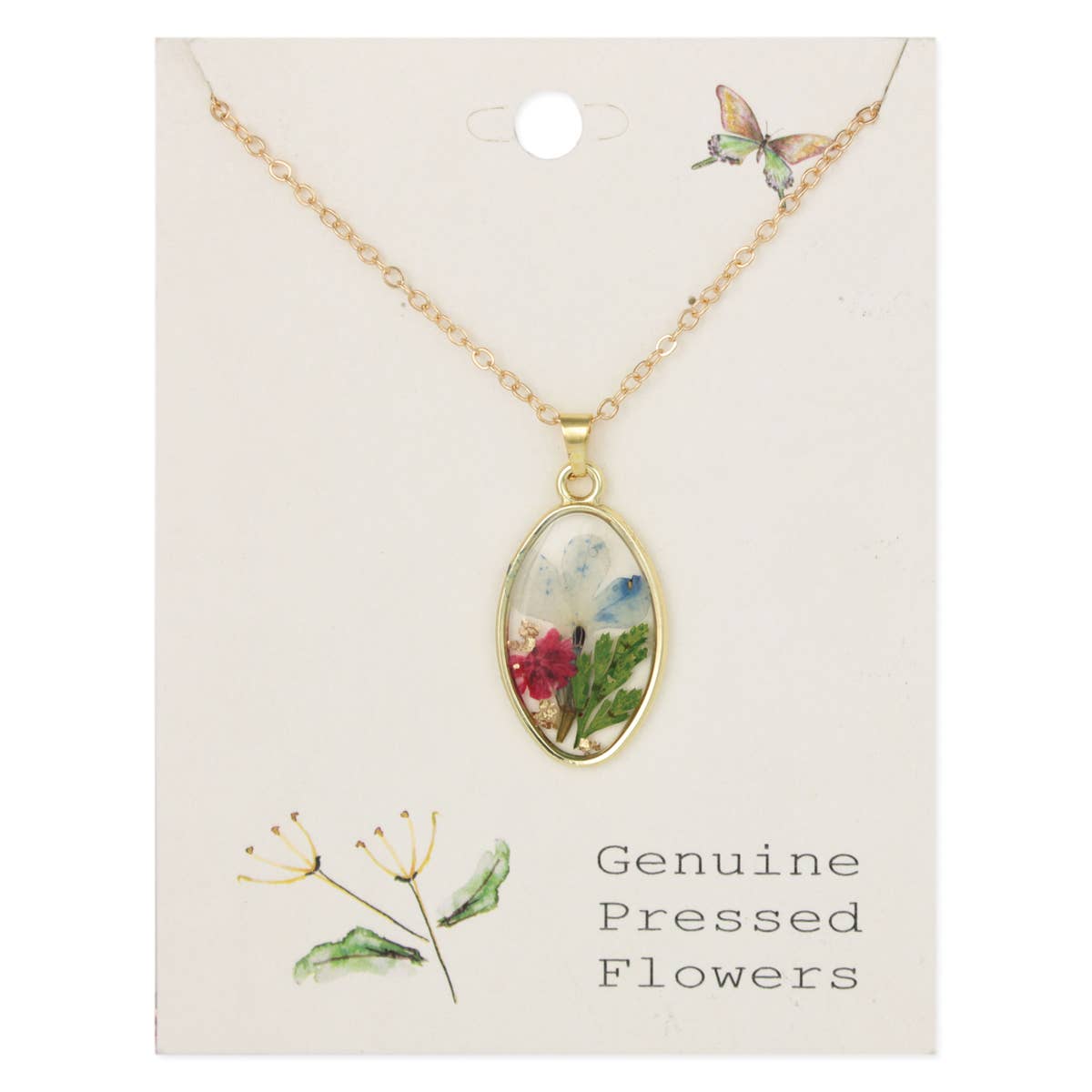 Dainty Bouquet Multicolor Dried Flower Gold Necklace