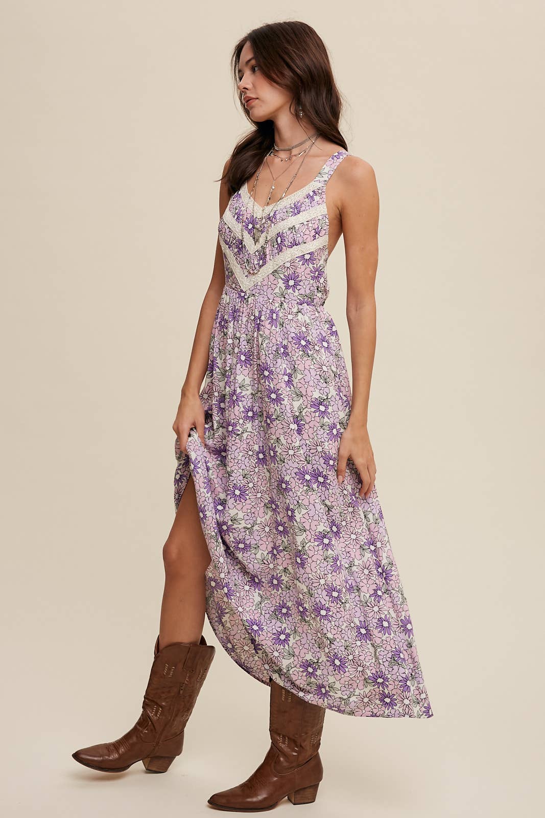 Floral Lace Trim Maxi Dress