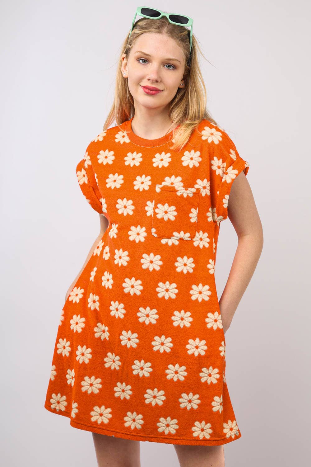 Floral French Terry Knit Mini Dress