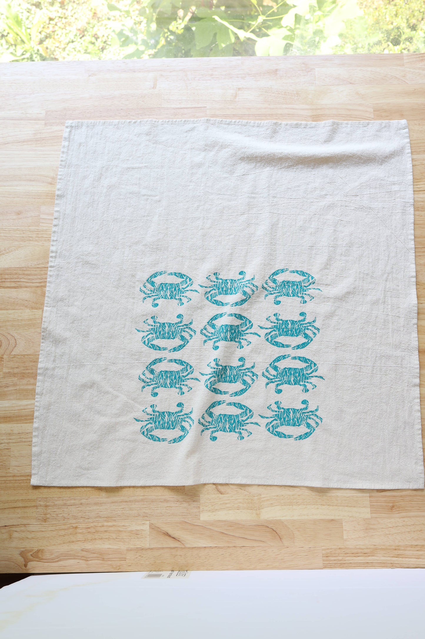 Crab Handprinted Kitchen Towel, Coastal Tea Towel, Blue Crab