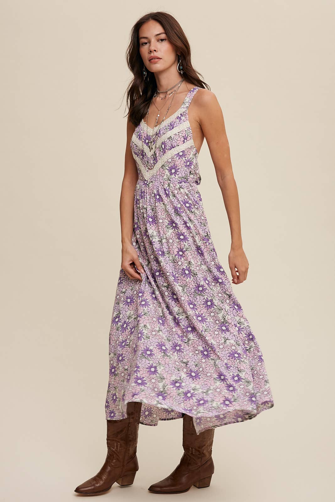 Floral Lace Trim Maxi Dress