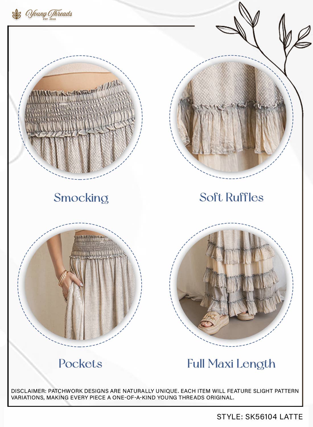 Rustic Textured Smocked Waist Ruffled Tiered Maxi Skirt