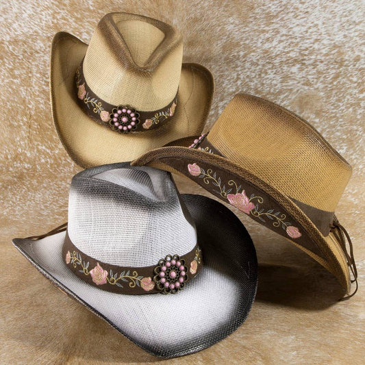 Straw Flower Embroidered Cowboy Hat