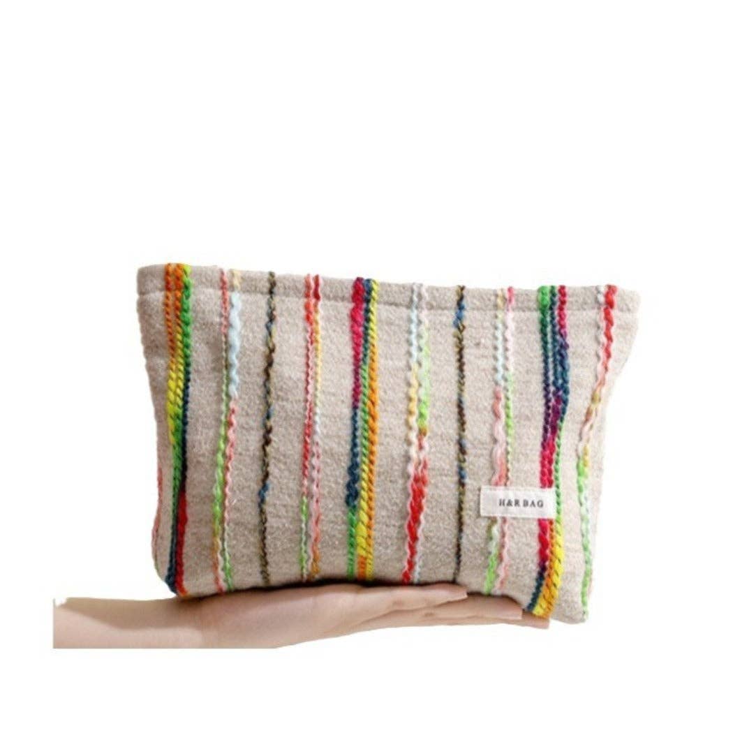 Cosbai - Beige Boho Crochet Makeup Pouch With Zipper