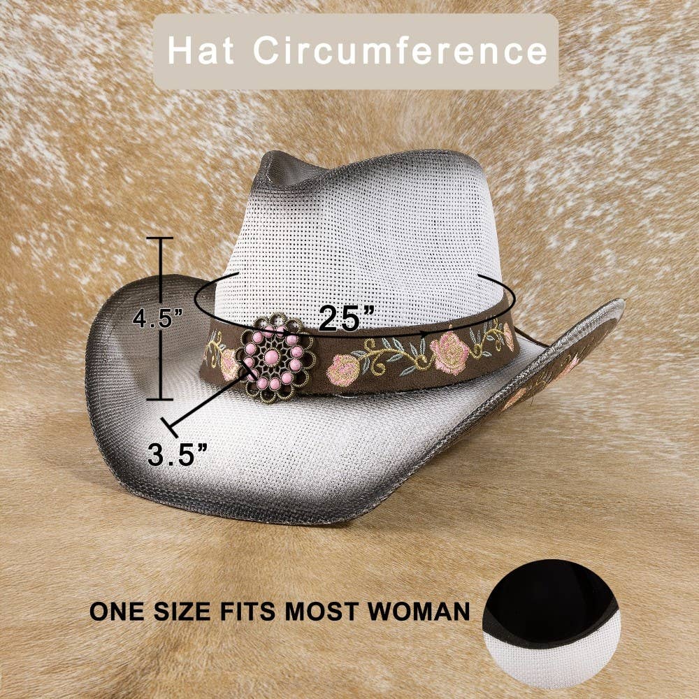 Straw Flower Embroidered Cowboy Hat